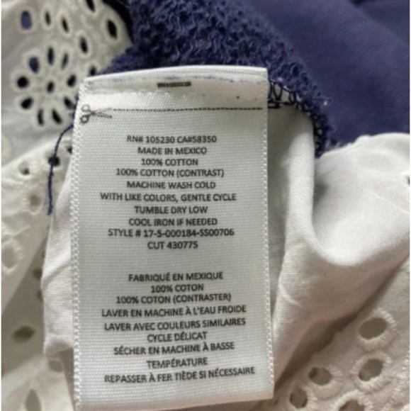 JOIE Devra Eyelet Ruffle Long Sleeve Sweatshirts in Navy/White Size Small - Picture 7 of 7